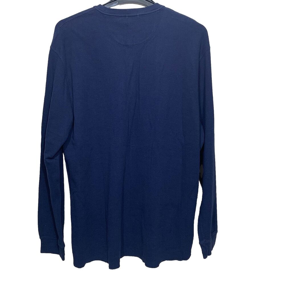 Chaps Henley Shirt Mens XL Navy Blue Long Sleeve Waffle Knit Cotton Thermal - Picture 3 of 6